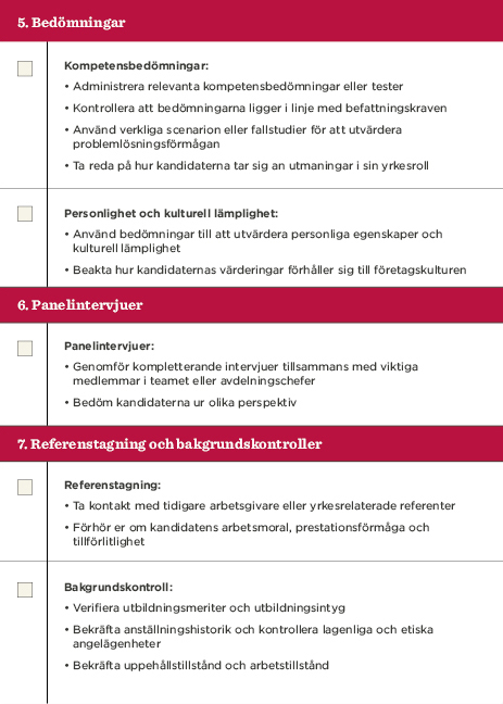 Bedömningar, Panelintervjuer, Referenstagning, Bakgrundskontroller