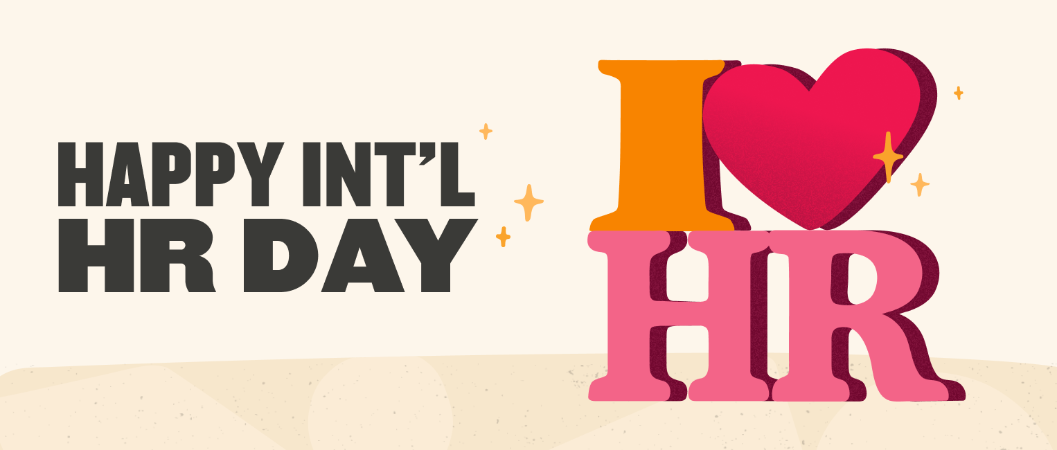 Happy International HR Day graphic featuring bold text and a heart design, celebrating human resources. Colorful and festive. happy-intl-hr-day, hr-celebration-graphic