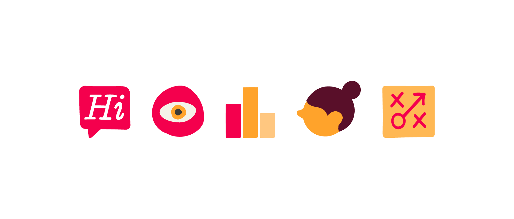 chat bubble with "Hi", colorful icons representing vision, data analysis, a person, and gender symbols