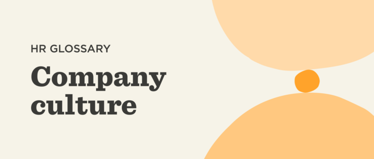 HR glossary design featuring "Company Culture" text with abstract orange shapes on a light background. Bright and modern. , HRGlossary, CompanyCulture