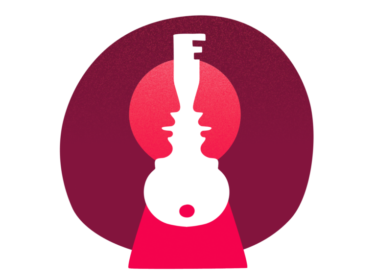 key-shaped silhouette, red gradient background