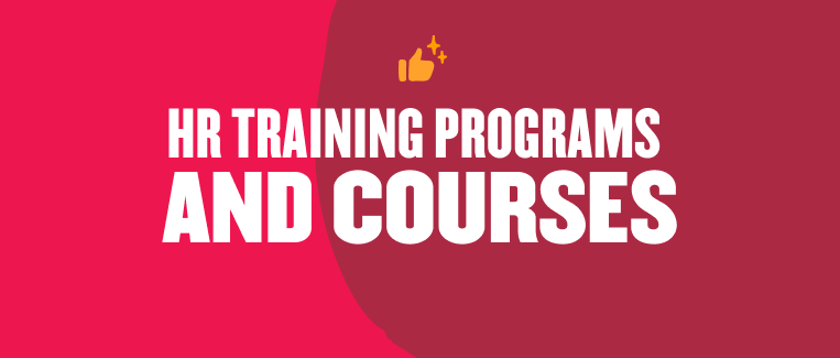 HR training programs and courses with dynamic typography on a vibrant background highlighting professional development, HR courses, training programs