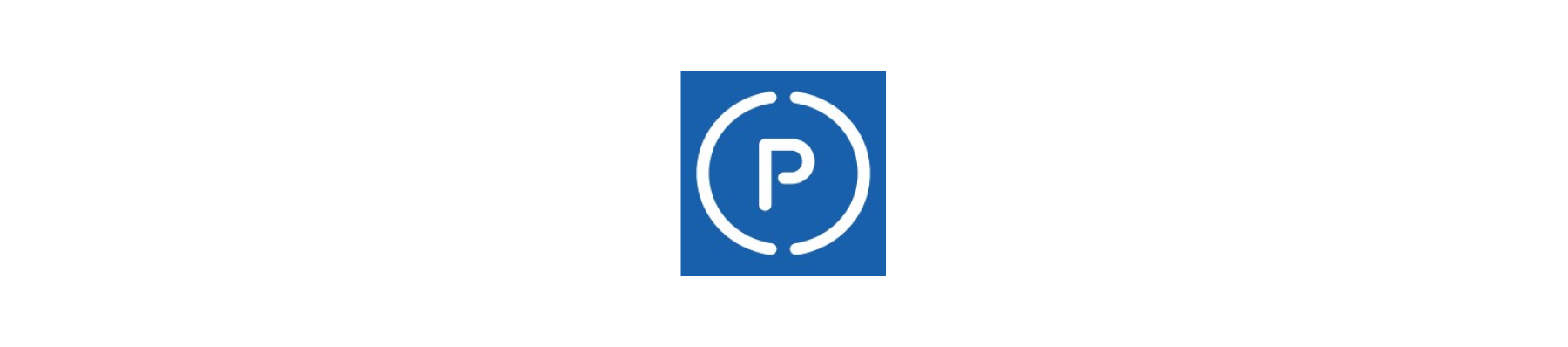 parking symbol logo, blue background with white outline