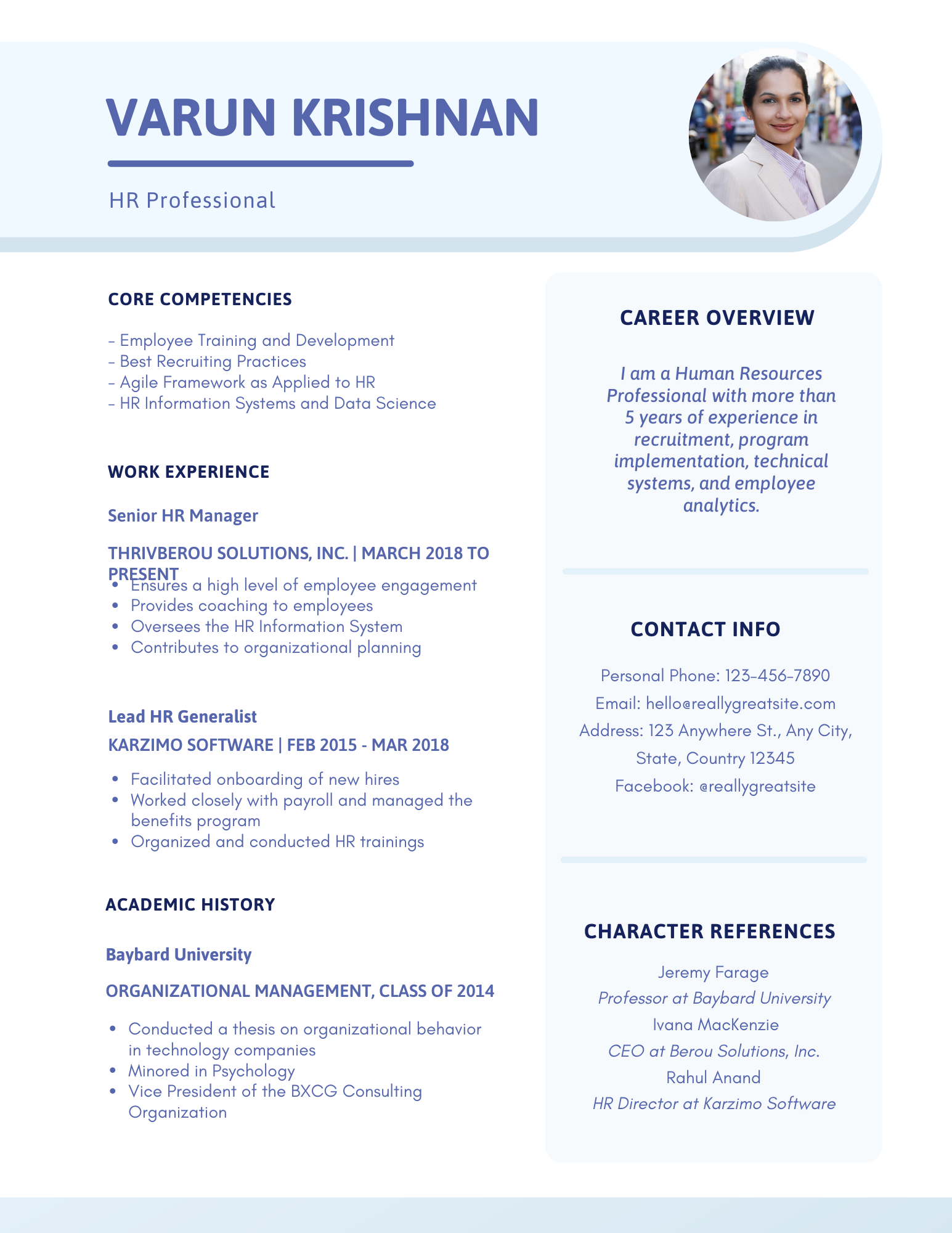 HR professional resume example