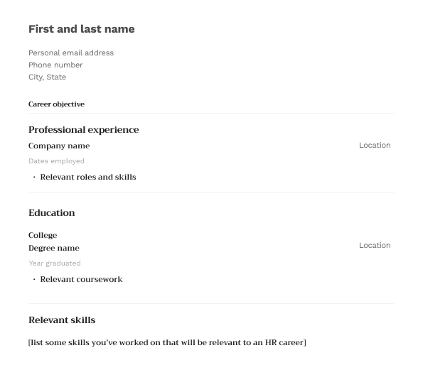 Entry-level HR resume template 