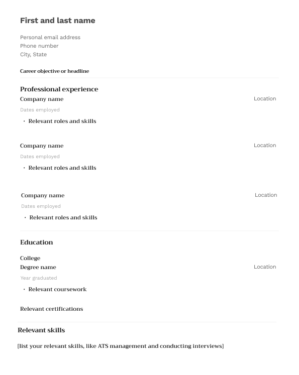 General human resources resume template 