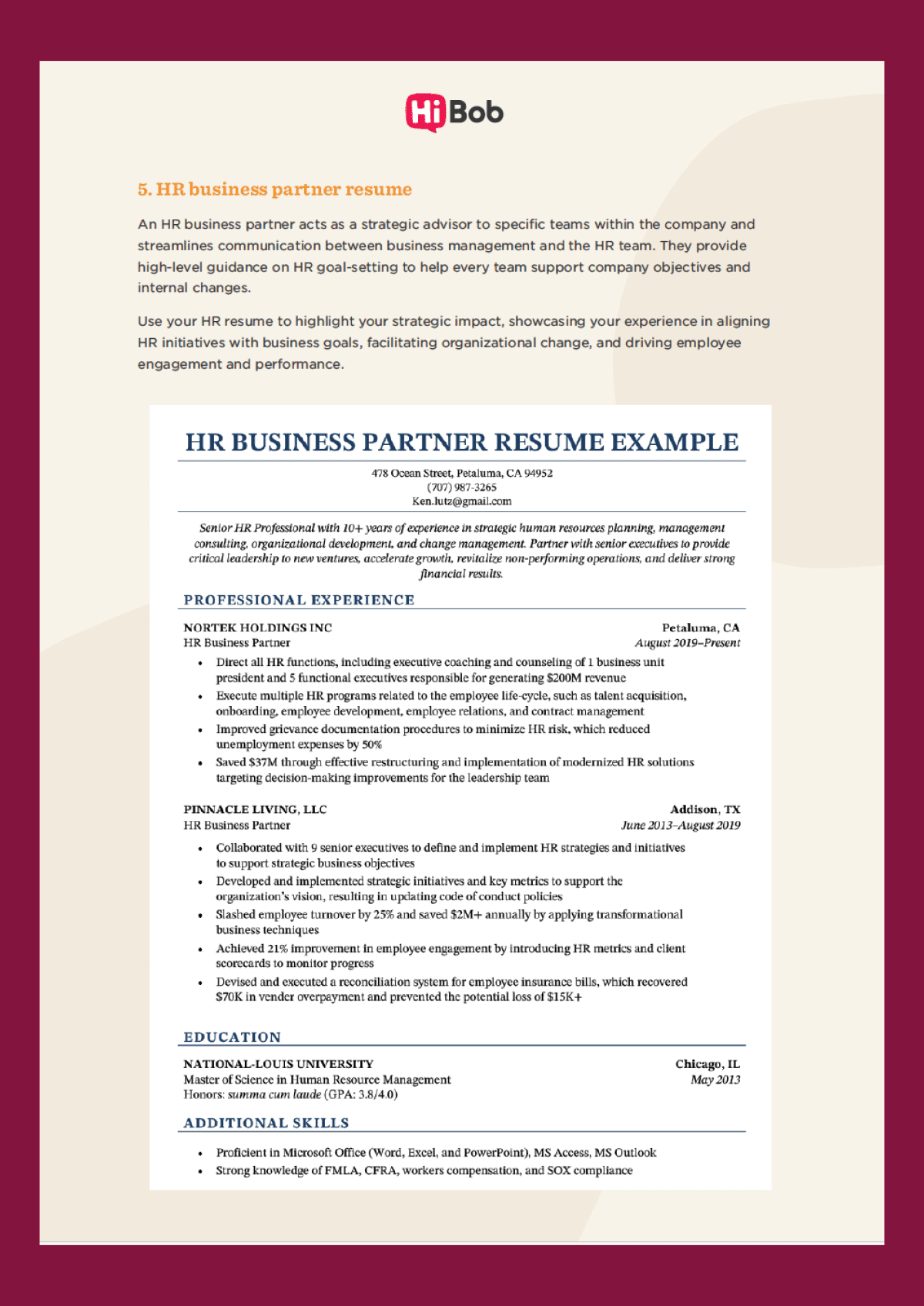 A screenshot of HiBob's HR resume template