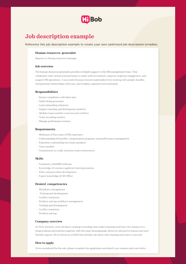 A screenshot example of HiBob's job description templates
