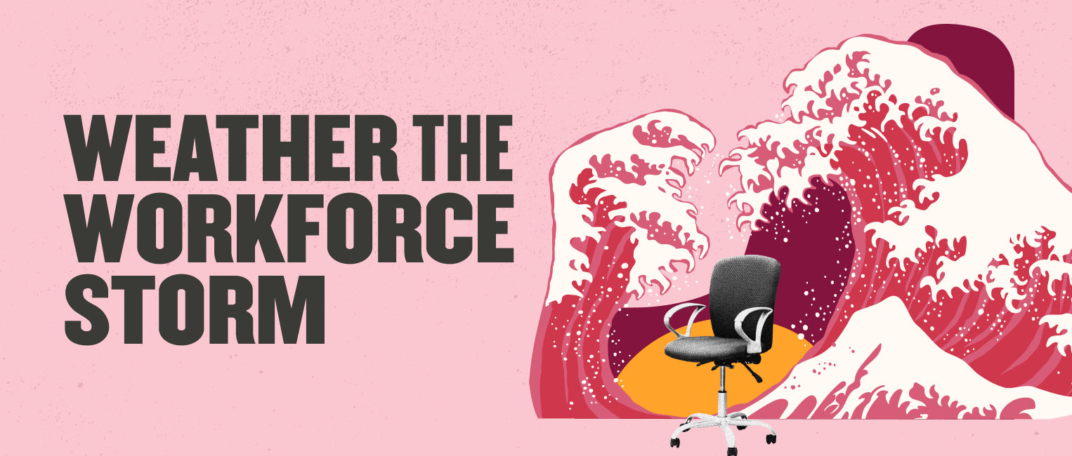 weather workforce storm mural illustration, office chair waves design colorful backdrop