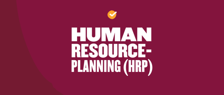 HUMAN RESOURCE PLANNING (HRP) text on a maroon background, featuring a checkmark icon above for emphasis., HRP, human resources planning