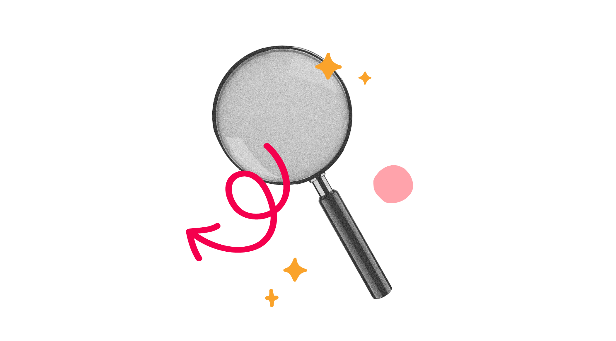 magnifying glass with colorful accents and decorative stars, emphasizing inspection and discovery, search, analyze, inquiry