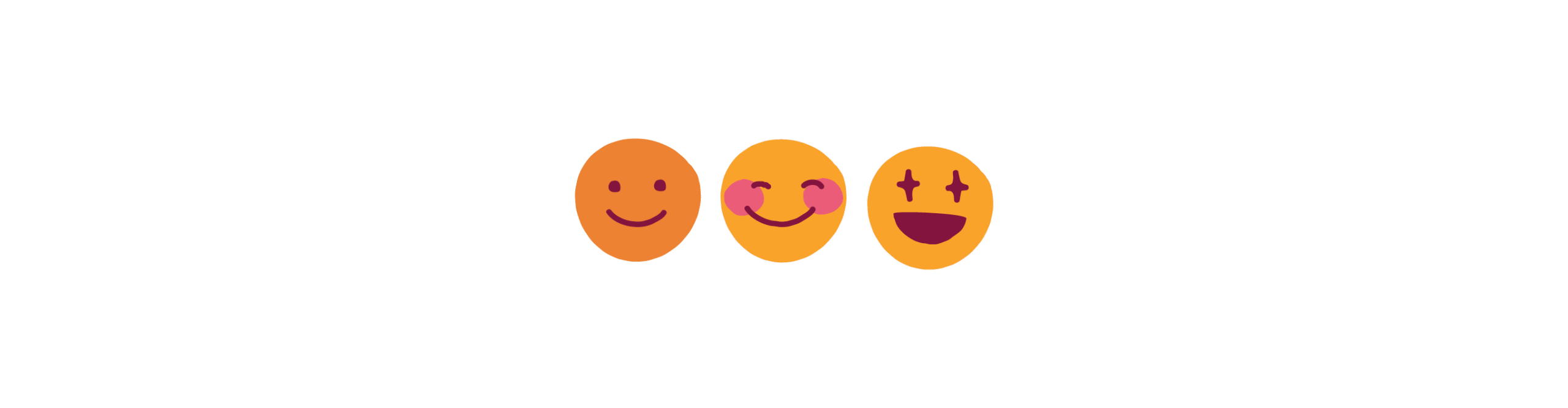 smiley faces, emojis depicting happiness, love, and excitement in bright orange tones