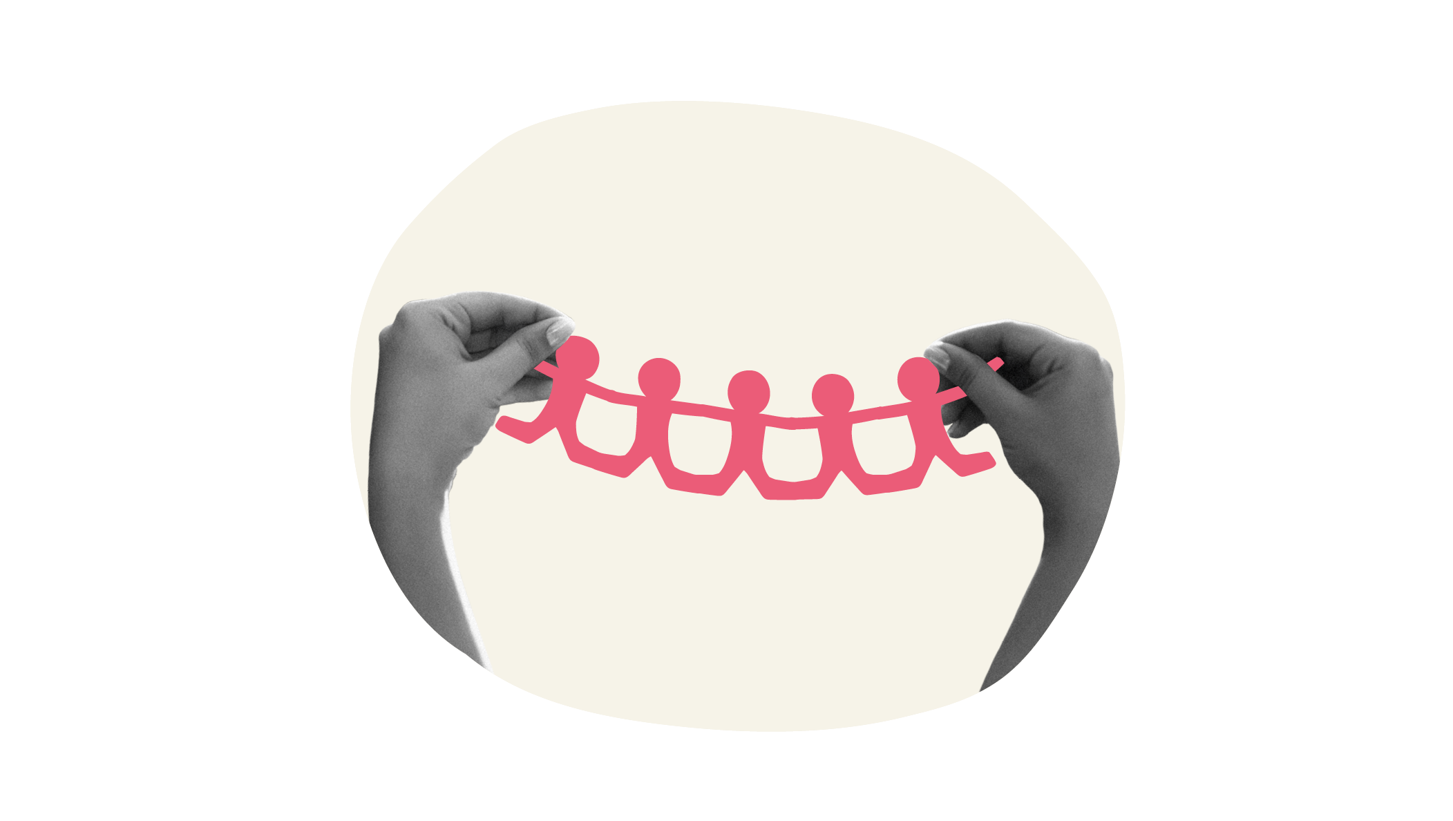 hands holding pink paper cutout chain of people against a light background, symbolizing unity and connection, paper cutouts, unity