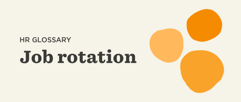 HR glossary image with the text "Job rotation" and colorful abstract shapes in orange and yellow tones. , JobRotation, HRGlossary