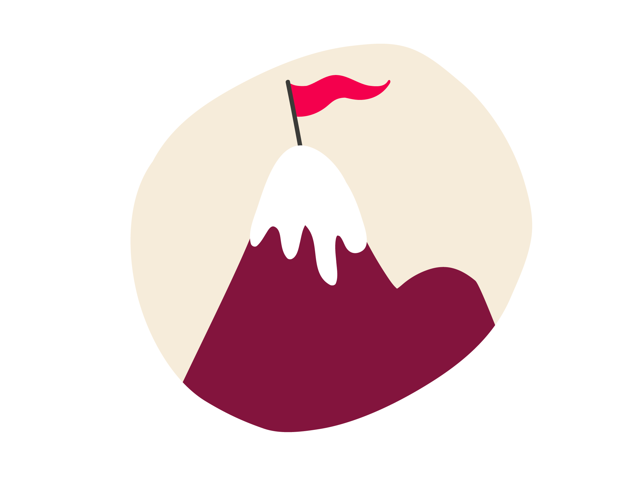 mountain-with-red-flag, stylized-drawing-snow-capped-peak