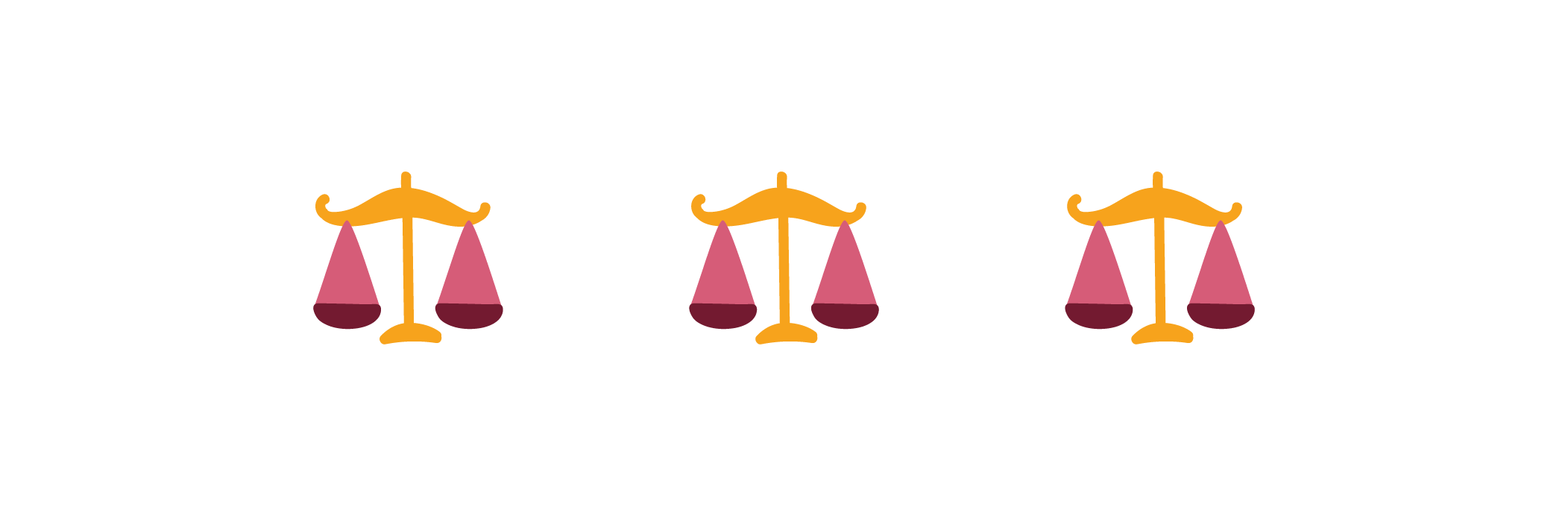 scales of justice icon trio, symbol of fairness and equality in legal matters