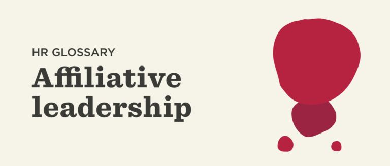 HR glossary design featuring "Affiliate Leadership" title in bold typography with abstract red shapes on a pale background. alt1:HR glossary Affiliate Leadership with red abstract shapes, HR terminology design for Affiliate Leadership concept