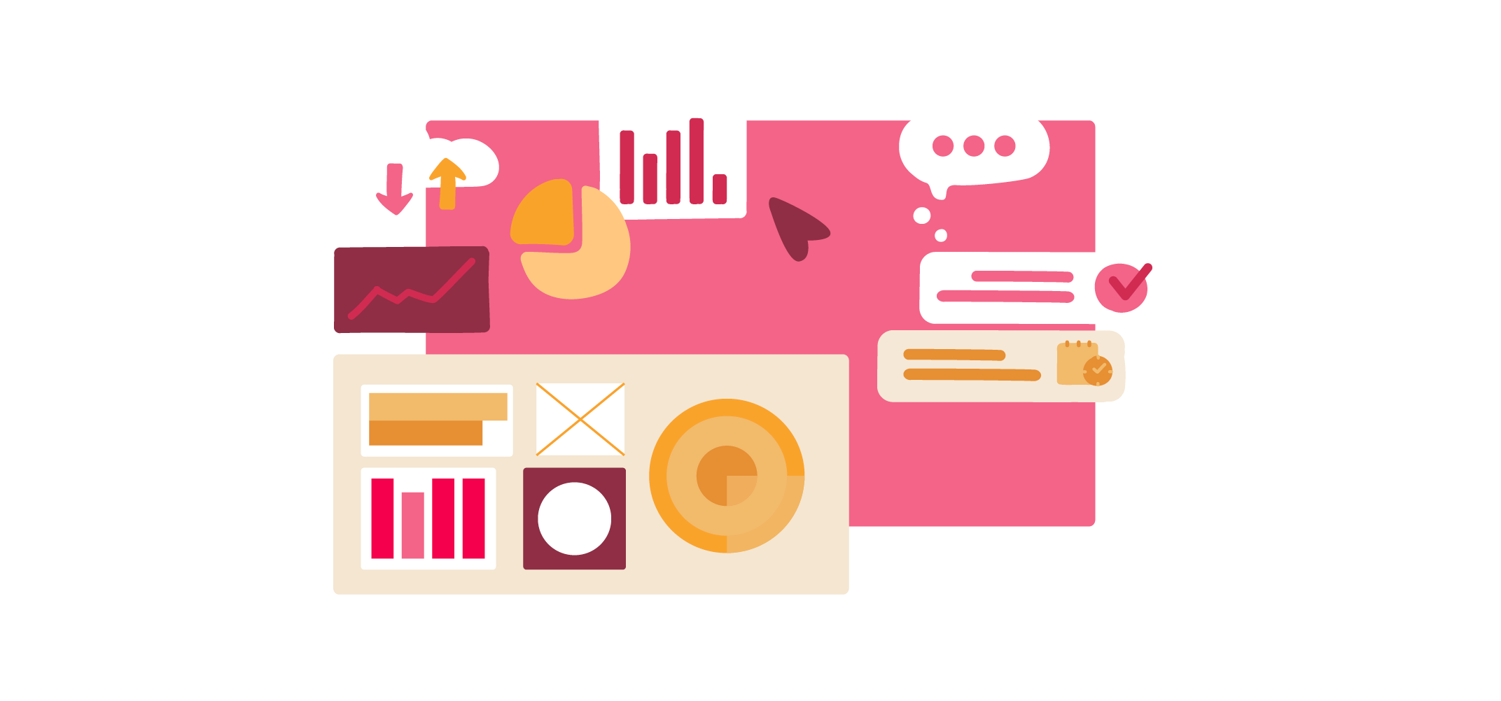data analytics, charts and graphs in colorful layout representing business insights and communication tools