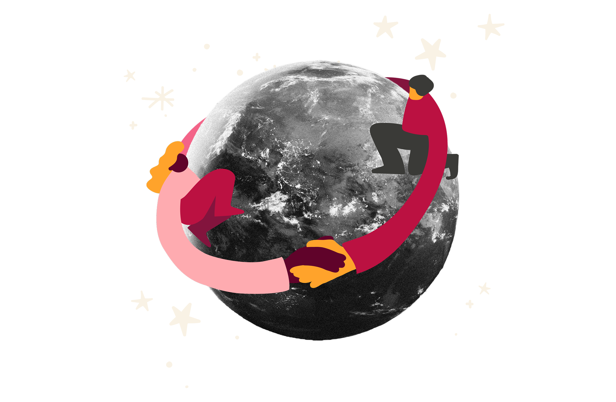 hands united, people around moon