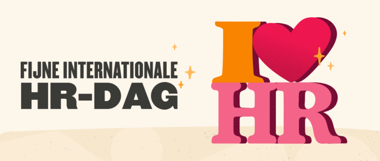 Fijne internationale HR-dag graphic featuring colorful text and a heart symbol expressing love for HR. HR event design, HR celebration design