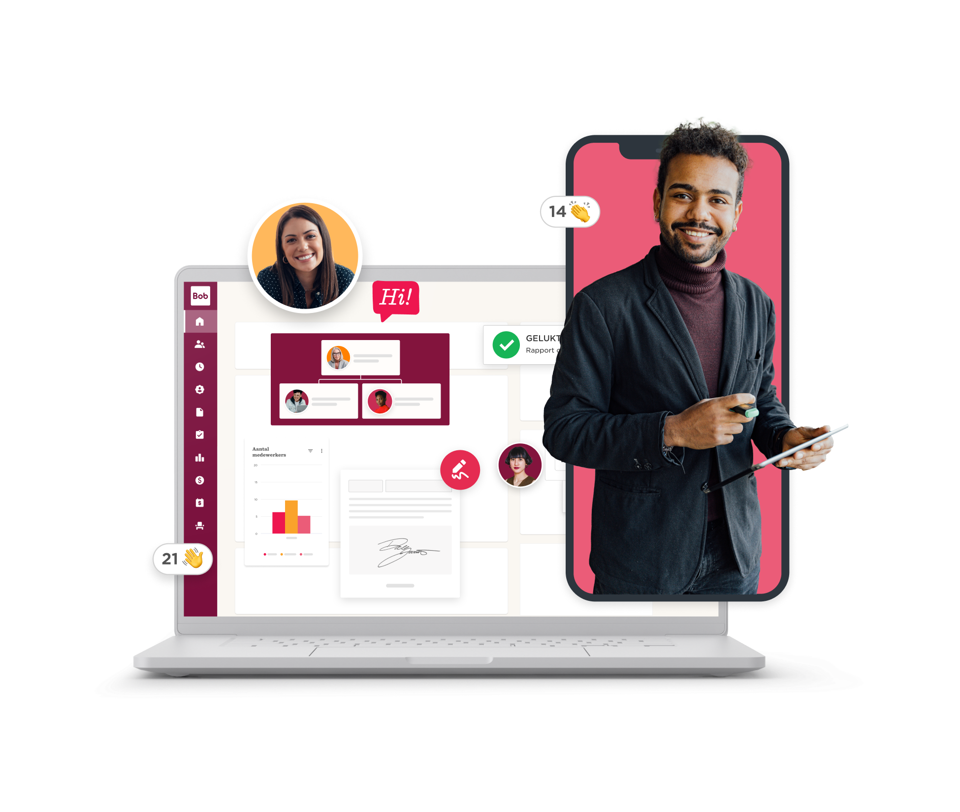 laptop-screen-with-interface, smiling-man-holding-tablet