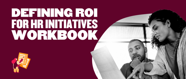 defining roi for hr initiatives workbook, man and woman engaging over a document in a professional setting