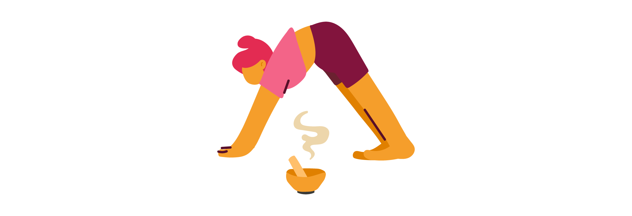 yoga pose, person stretching over a bowl with steam