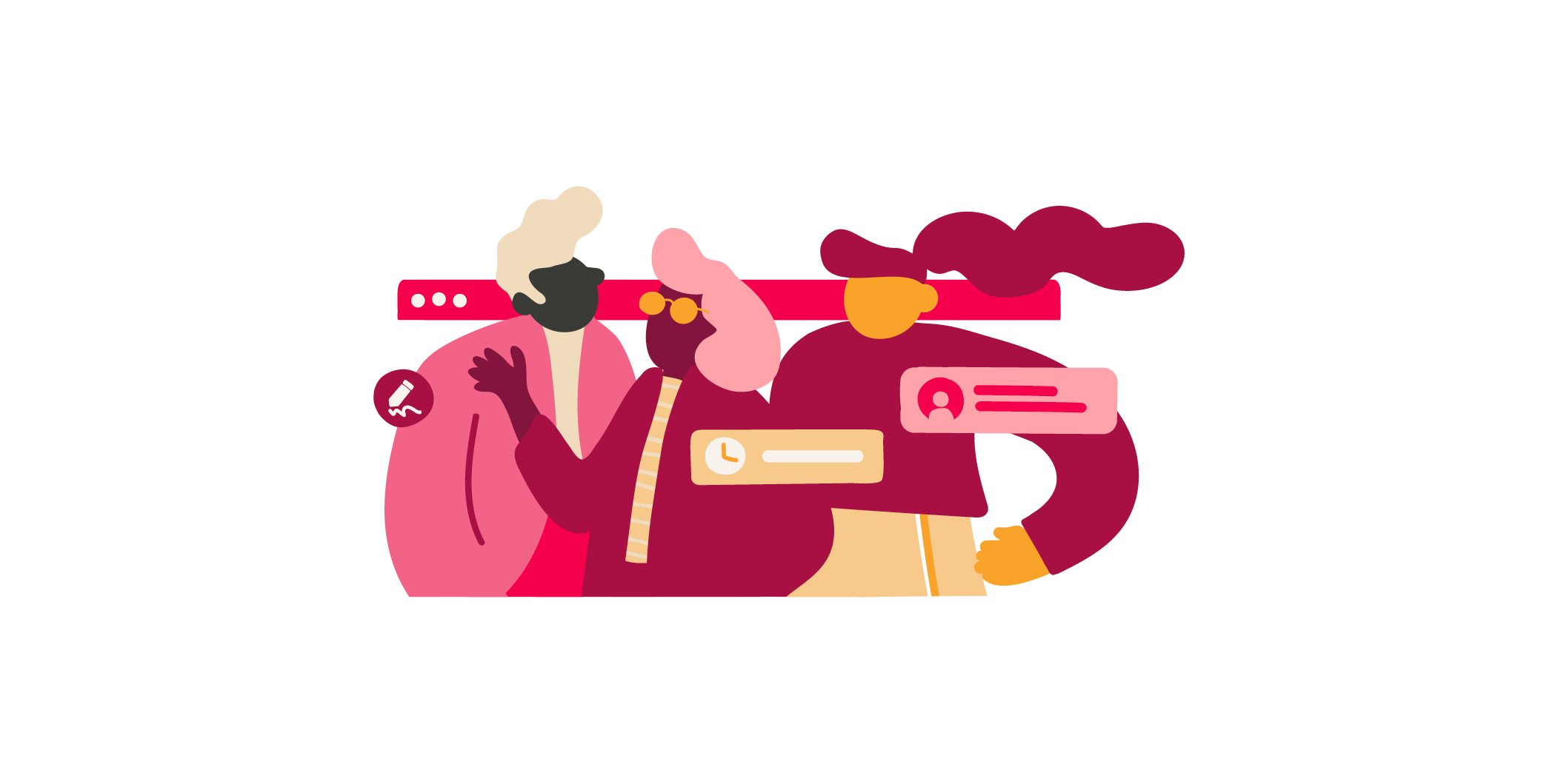diverse characters, digital communication elements