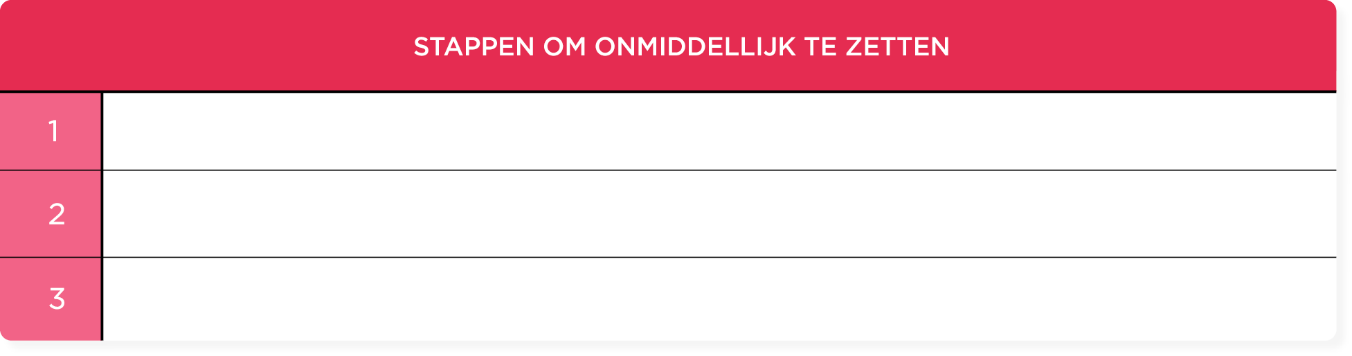 stappen om om onmiddellijk te zetten, lege tabel met stappen voor actie in een modern ontwerp