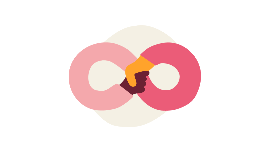infinity symbol with interlocking hands, illustrating connection and unity in diverse colors against a soft background, hands linking in unity symbolizing friendship and collaboration