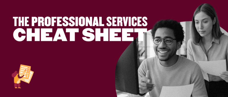 professional services cheat sheet, two people discussing documents in a workspace, smiling and engaged in collaboration