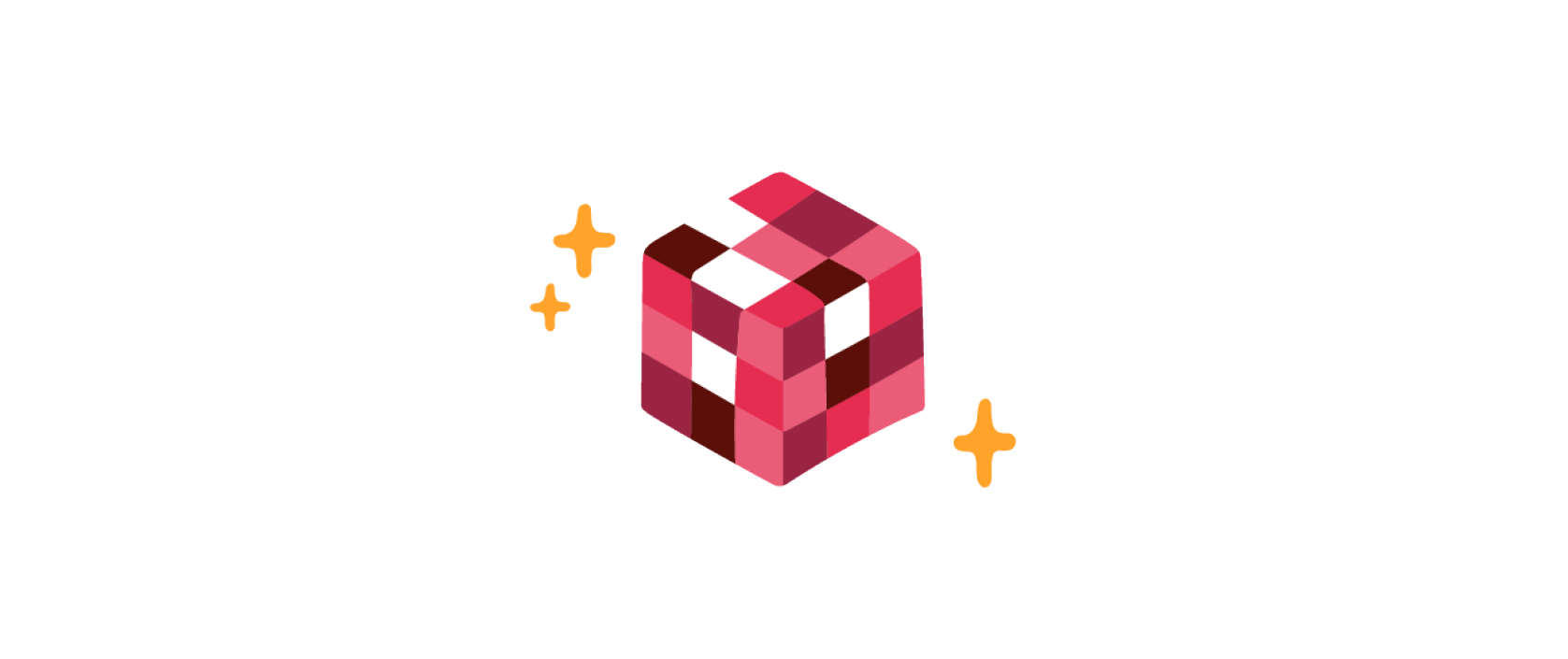 colorful pixel art cube with red tones and sparkles, vibrant digital cube design symbolizing creativity and fun