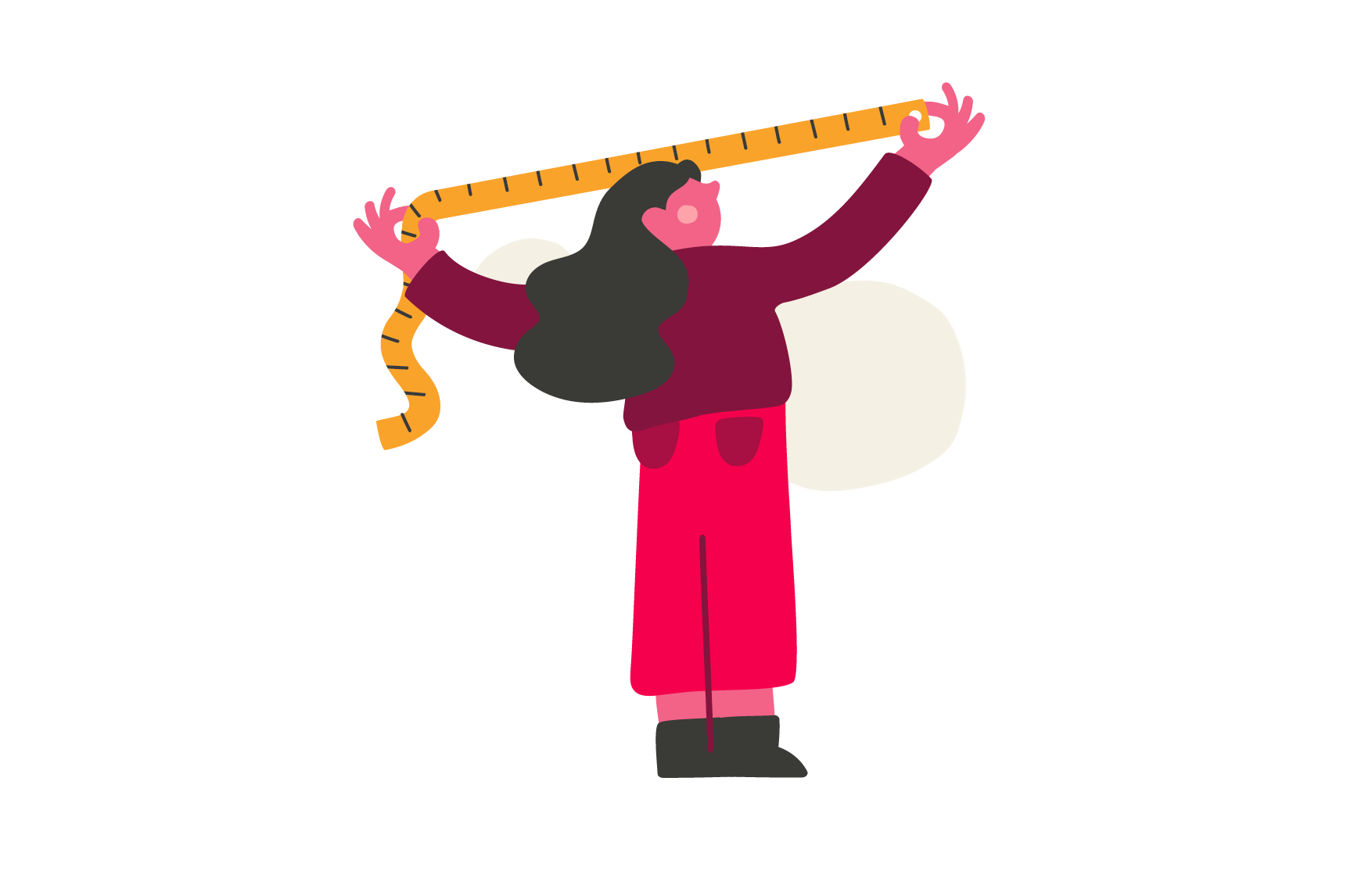 person measuring with a tape measure, illustration of creative design concept showing measurement and planning