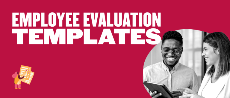 employee evaluation templates, smiling colleagues discussing evaluations