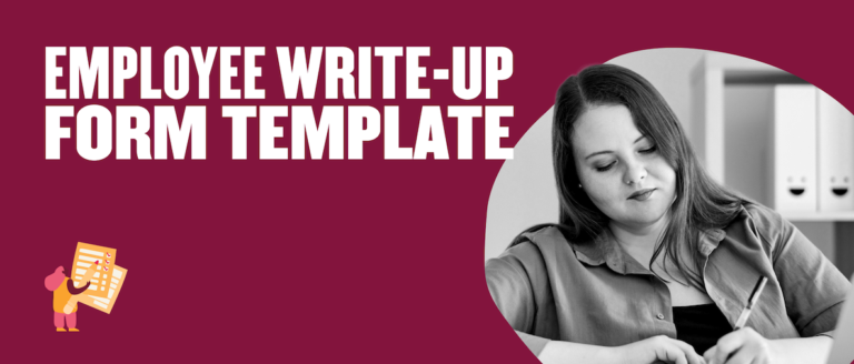 employee write-up form template, woman writing on form with folders in background