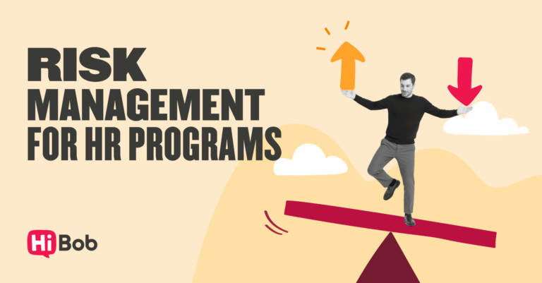 risk management for HR programs, balancing risks and rewards in HR strategies with vibrant graphics and clear messaging