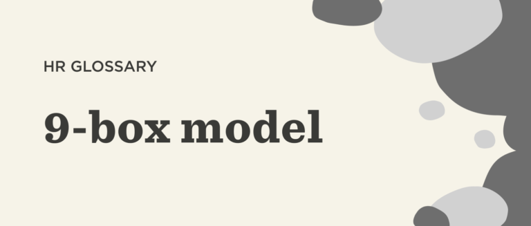 HR glossary title with '9-box model' prominently displayed over a light background and playful graphic elements. 9-box model, HR glossary