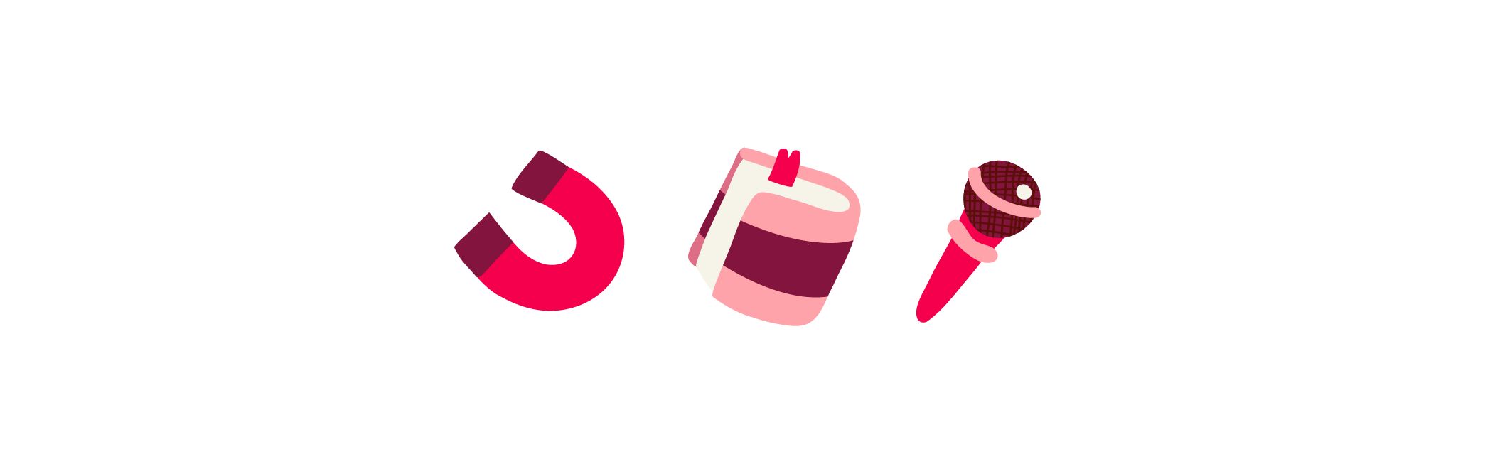 dessert icons including cake, ice cream, and magnet, featuring vibrant colors on a black background, colorful dessert-themed graphic elements