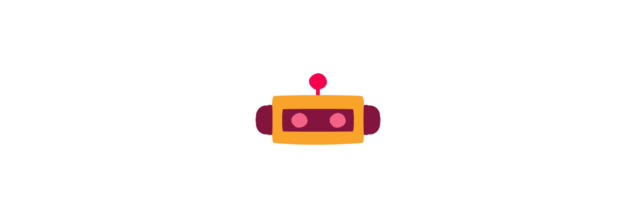 robot illustration, colorful robot design with a pink antenna and expressive eyes on a black background