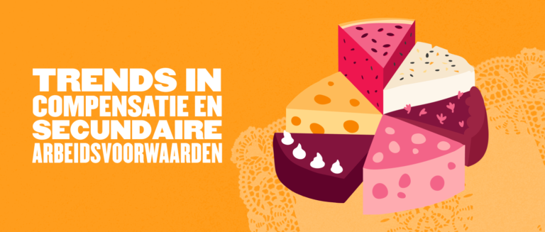 Trendy pie chart illustration featuring various cheese sections on an orange background, highlighting compensation themes. cheese, trends