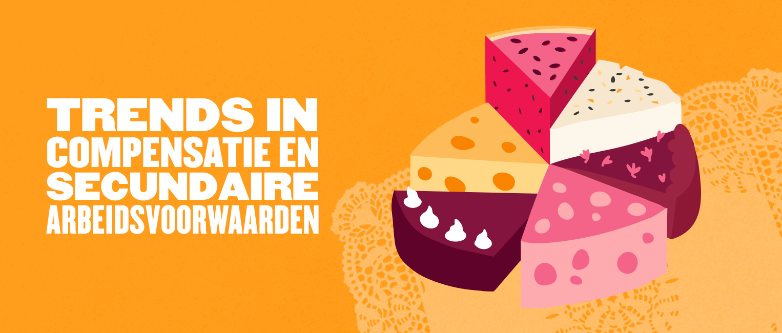 Trendy pie chart illustration featuring various cheese sections on an orange background, highlighting compensation themes. cheese, trends