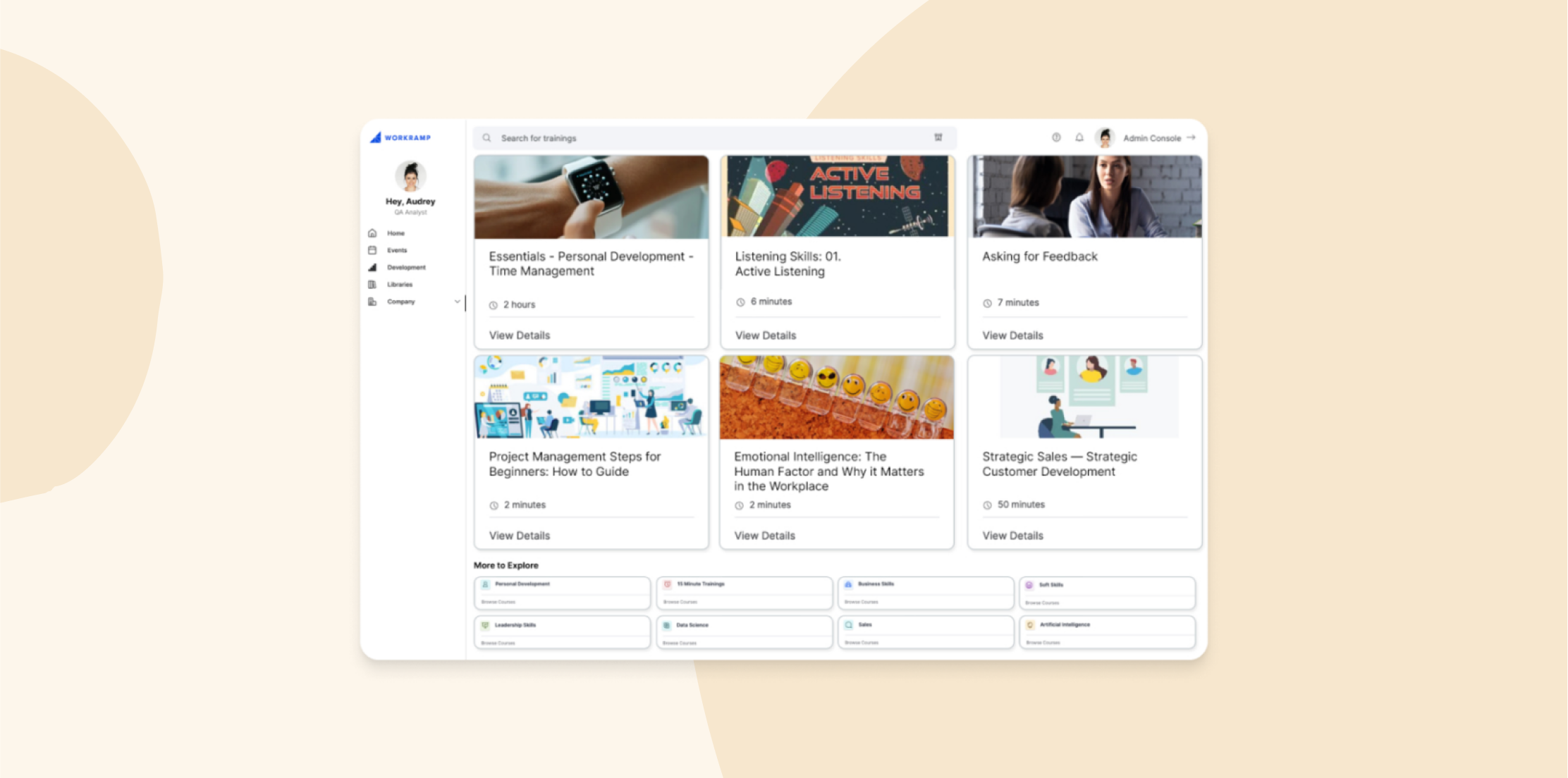 workplace training dashboard, time management emotional intelligence skills learning