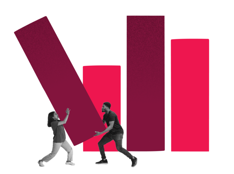people collaborating, colorful bar graph background