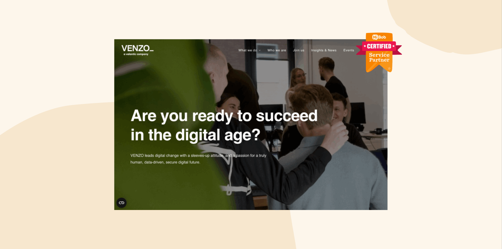 VENZO digital agency team collaborating in a modern workspace promoting digital success and partnership. , VENZO, digitalagency