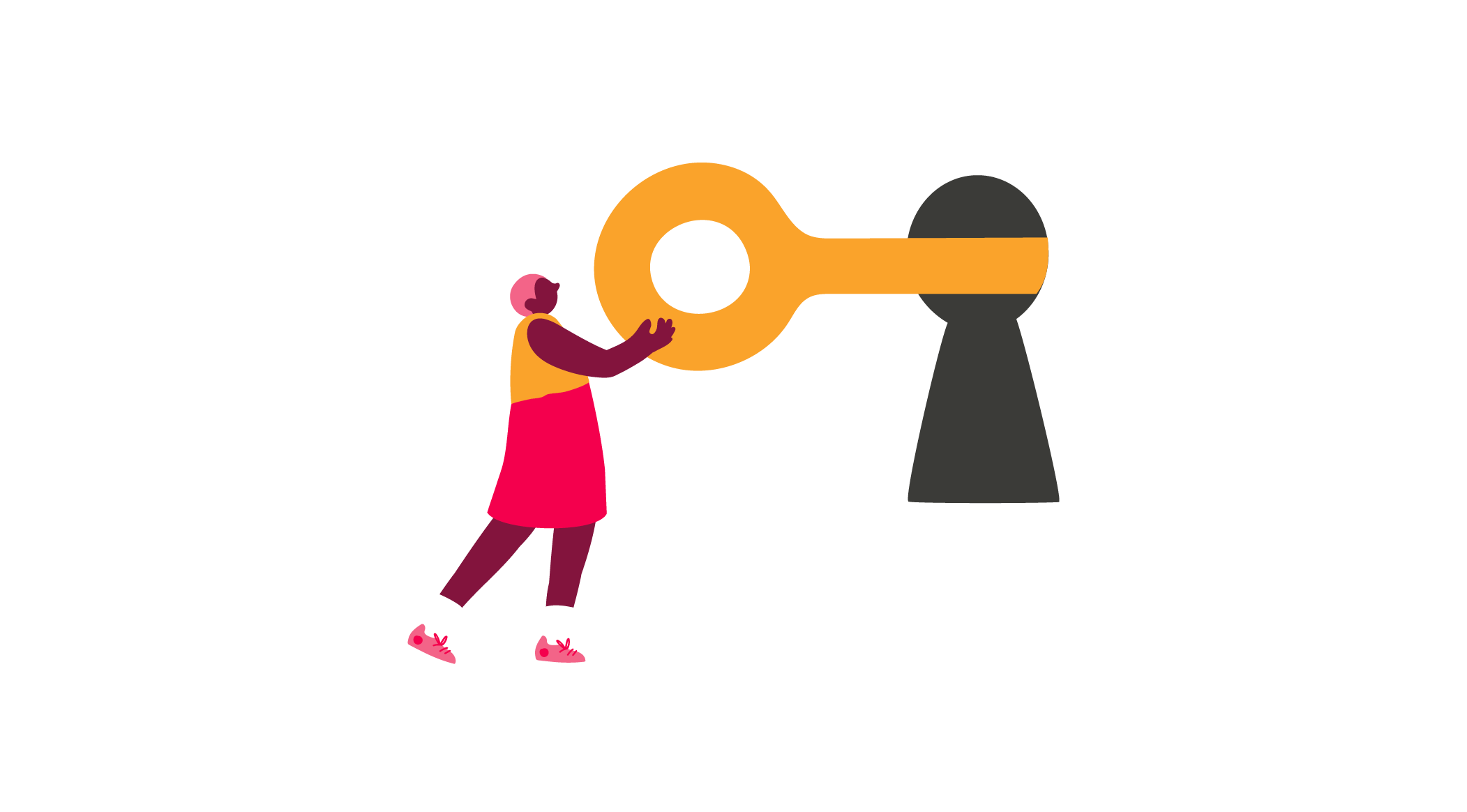illustration of a person holding a large key near a keyhole, symbolizing unlocking opportunities and creativity, colorful art style, modern vector design