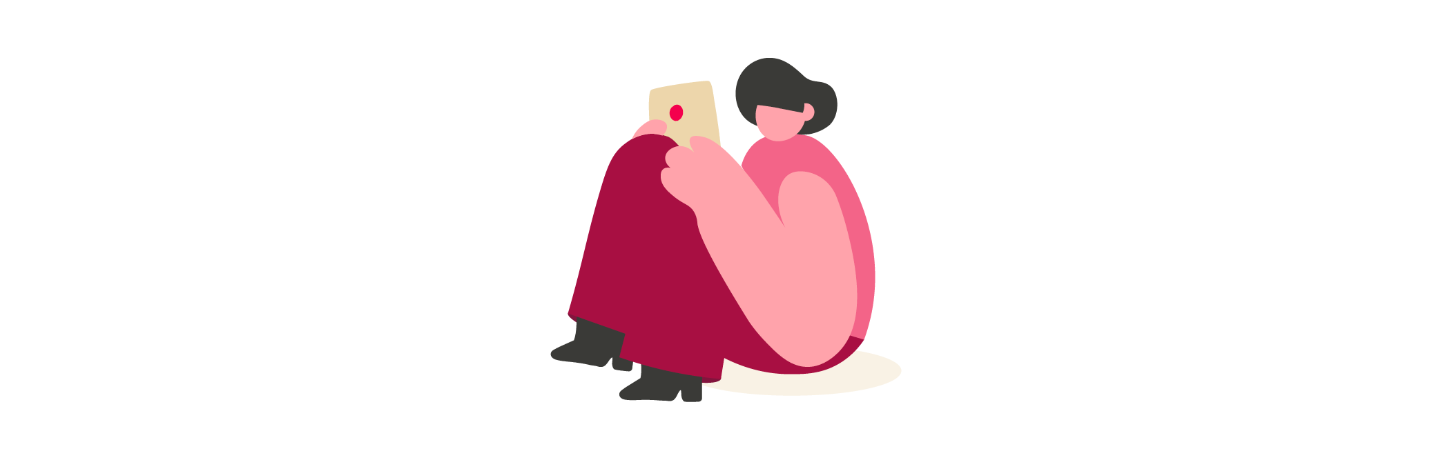 person sitting with phone in hand, colorful abstract design, minimalistic, emphasizing comfort and engagement, digital interaction, illustration