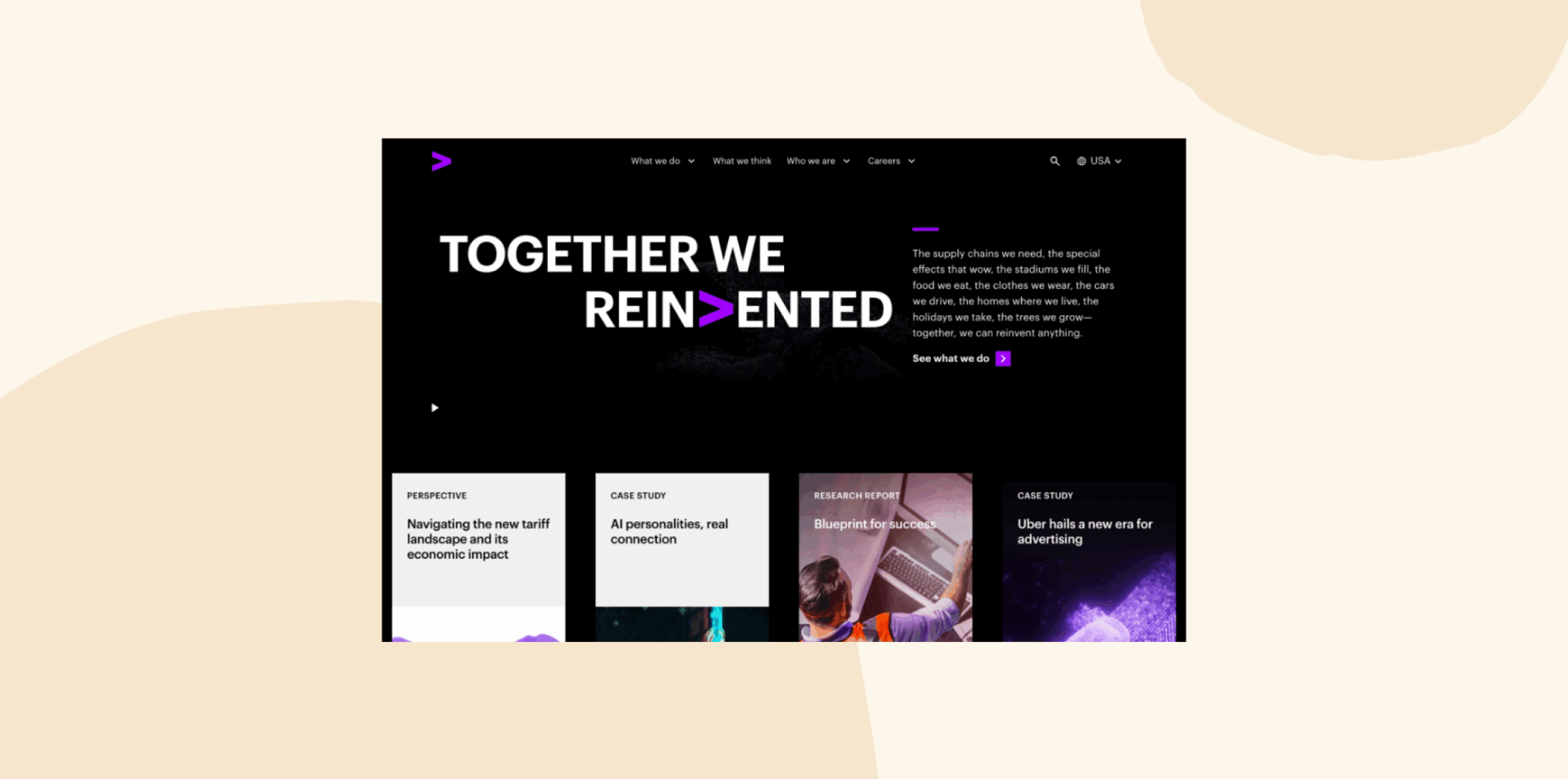 together we reinvented website design featuring bold typography and sections on perspectives and case studies, modern web design with engaging layout and content highlighting innovation