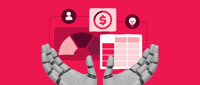 robotic hands, data visualization, financial icons