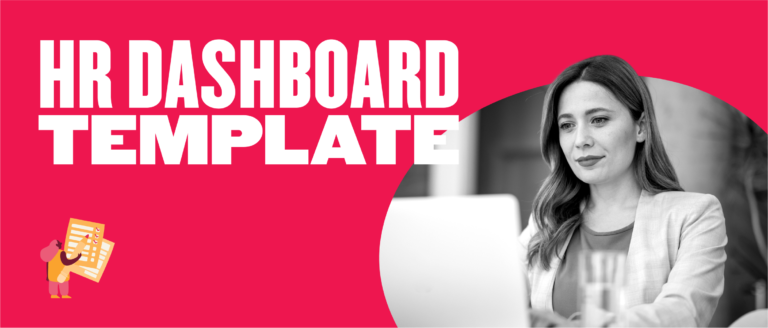 HR dashboard template featuring a focused woman in a blazer, working on a laptop against a vibrant pink background. , HRDashboard, TemplateDesign