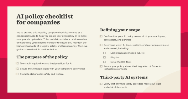 A screenshot of HiBob's AI policy checklist for companies